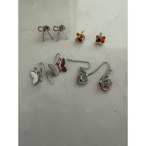 Lot of 4‎ Pairs Earrings Bow Studs Calico Cat Enamel Butterfly Heart Dangles